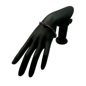 Silver Toned Bangle Stretch Bracelet With Purple Crystal Beads